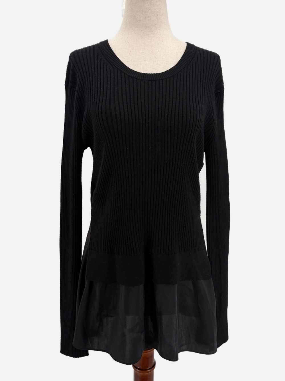 All Saints Taya Satin Hem Ribbed Open Back Layered Look Sweater Black Medium - Picture 3 of 8